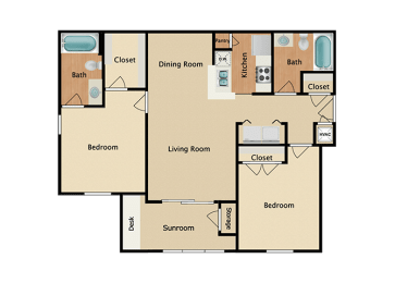 2 beds, 2 baths, 1,007 sqft, $1,569