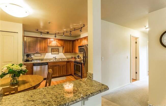 updated kitchen with stainless steel appliances