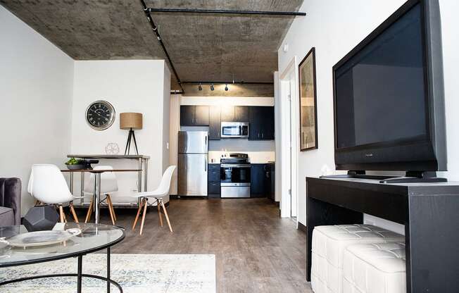 Exposed cement ceilings at Lakeview 3200 Apartments, Chicago, IL, 60657