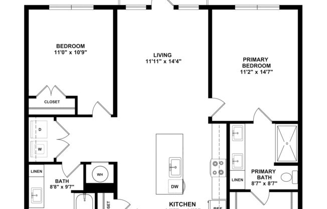 2 beds, 2 baths, 1,057 sqft, $1,899
