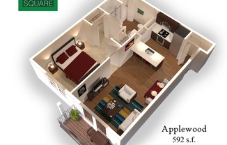 1 bed, 1 bath, 592 sqft, $1,465