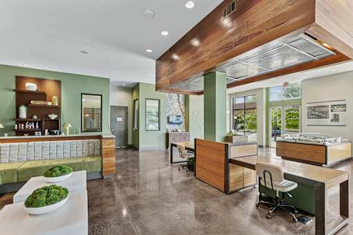 Lobby with work from home spaces