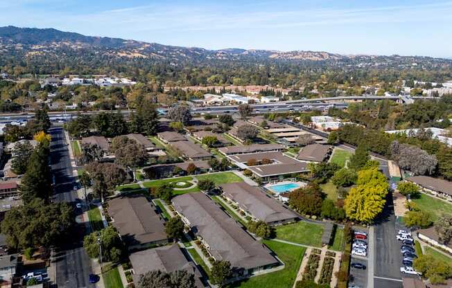 Aerial view of The Grove at Walnut Creek Apartments in Walnut Creek, CA.
