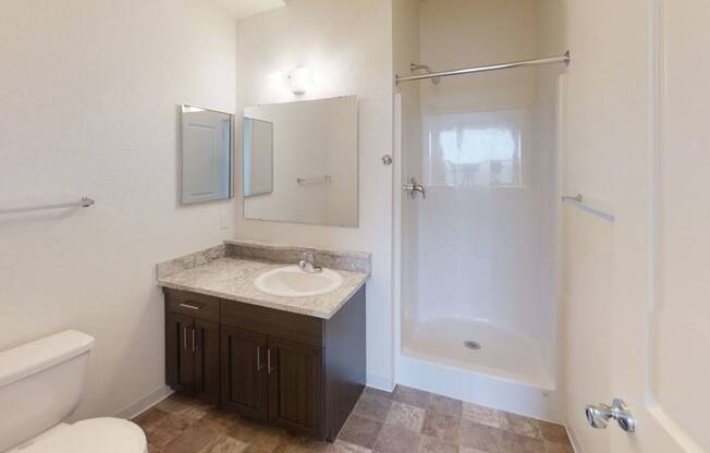 a second bathroom with a walk-in shower