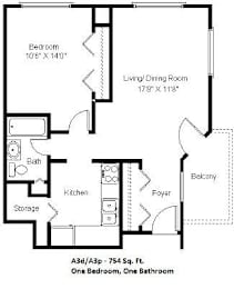 1 bed, 1 bath, 708 sqft, $1,390