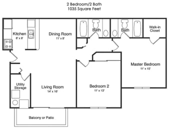 2 beds, 2 baths, 1,035 sqft, $1,711