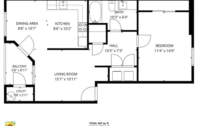 1 bed, 1 bath, $1,395, Unit 107