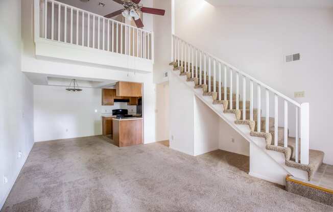 Living Area Staircase at Waterford Place Apartments & Townhomes, Overland Park, KS