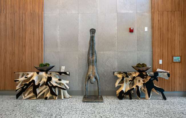 a sculpture in the lobby