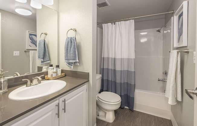 Vanity and bathroom l Vue at the Lake in Sacramento