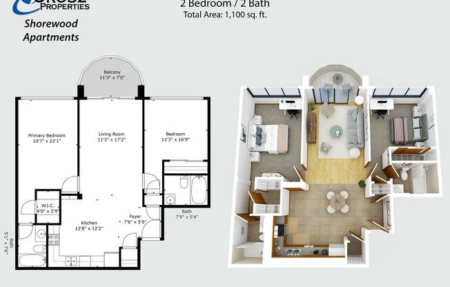 2 beds, 2 baths, 1,100 sqft, $1,995, Unit 401