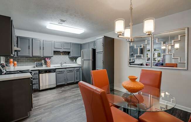 Kitchen with Grey Cabinetry and lots of Countertop Space