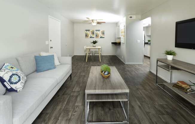 a living room with a couch and a coffee table