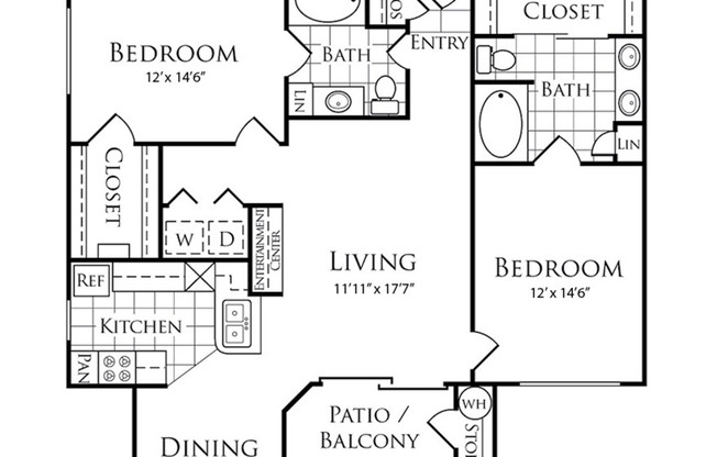 2 beds, 2 baths, 1,137 sqft, $1,368