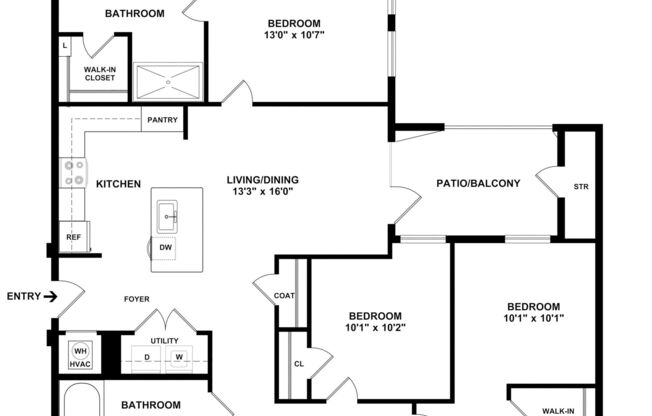 3 beds, 2 baths, 1,164 sqft, $1,452