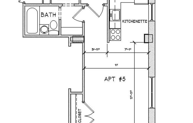 Studio, 1 bath, 300 sqft, $850, Unit 105