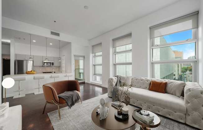 a living room with a couch and a coffee table