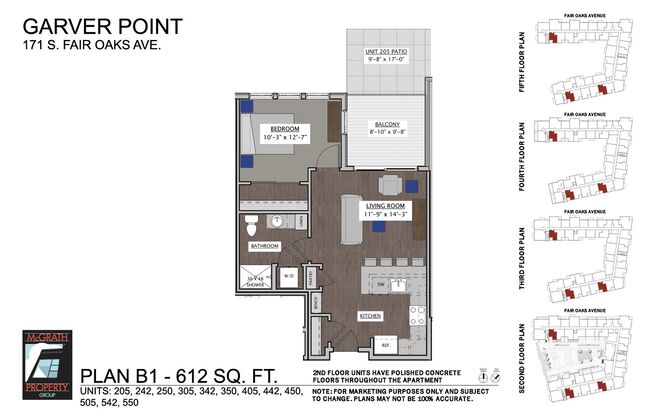 1 bed, 1 bath, 612 sqft, $1,530, Unit 305