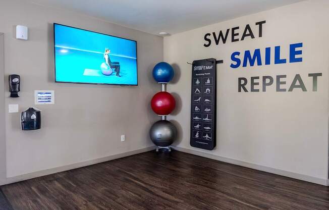 Fitness on Demand area with mats and fitness balls.