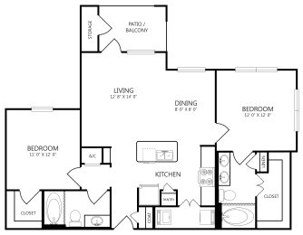 2 beds, 2 baths, 1,045 sqft, $1,415