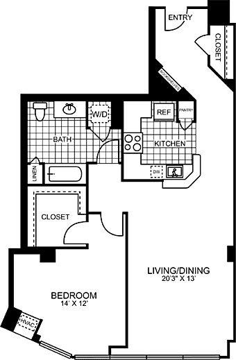 1 bed, 1 bath, 961 sqft, $3,417, Unit 1-151
