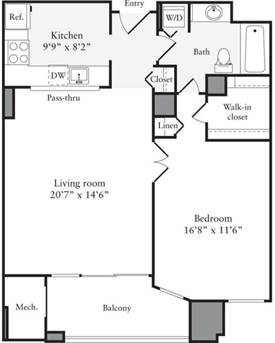 1 bed, 1 bath, 707 sqft, $2,185, Unit 0213