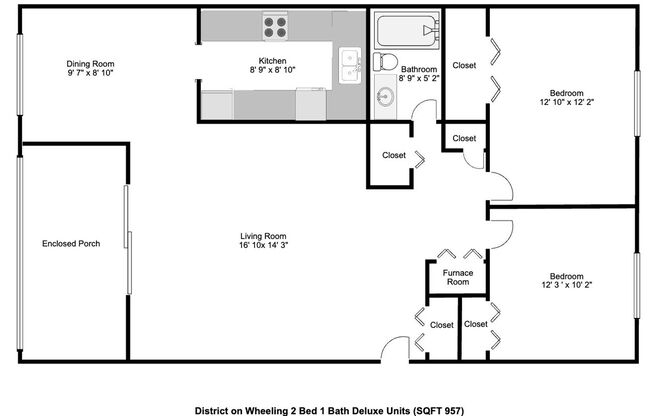 2 beds, 1 bath, 957 sqft, $875, Unit 1H