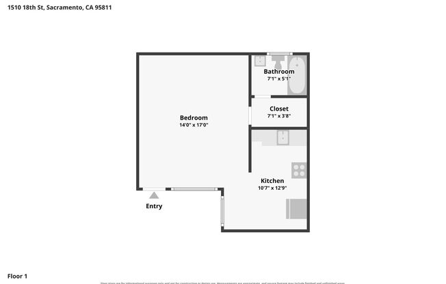 Studio, 1 bath, $1,550, Unit 107