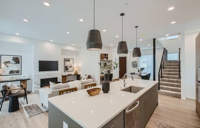 a kitchen and living room in a house