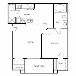 1 bed, 1 bath, 654 sqft, $1,096