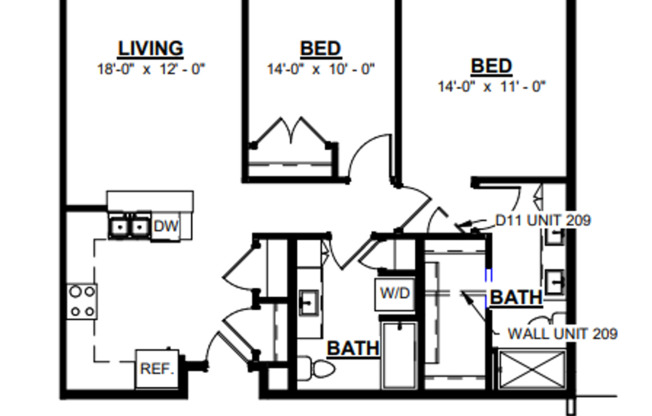 2 beds, 2 baths, 1,156 sqft, $1,550, Unit 209