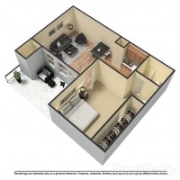 Studio, 1 bath, 544 sqft, $899