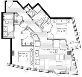 2 beds, 2 baths, 1,048 sqft, $3,506