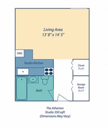 Studio, 1 bath, 350 sqft, $1,670