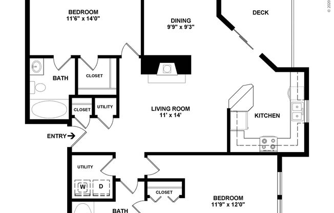 2 beds, 2 baths, 1,041 sqft, $1,635