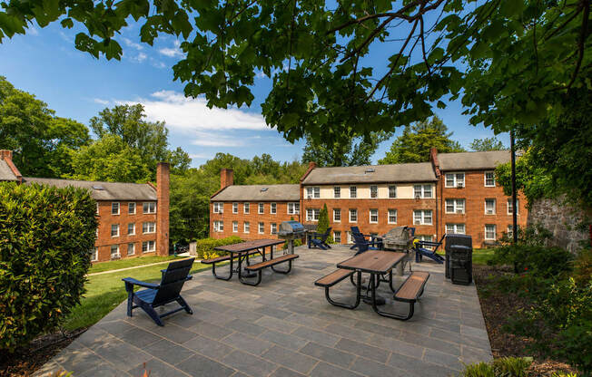 Park Crest Apartments Terrace with Grills and Picnic Tables and Lounge Chairs