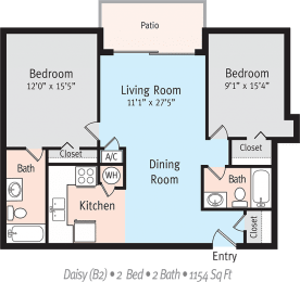 2 beds, 2 baths, 1,154 sqft, $1,350