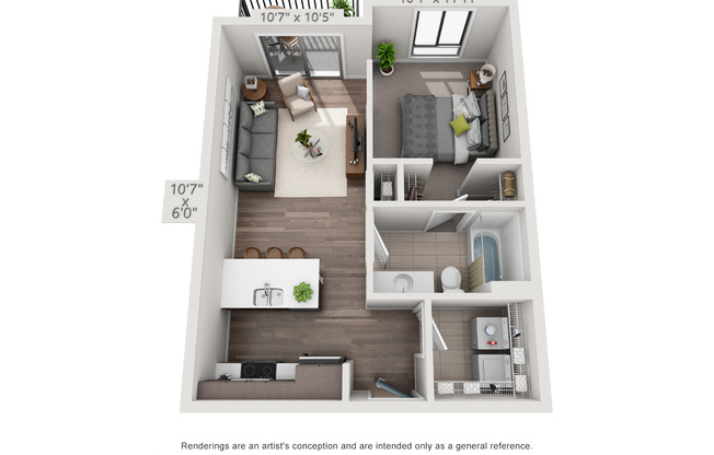 Studio, 1 bath, 611 sqft, $995, Unit 117