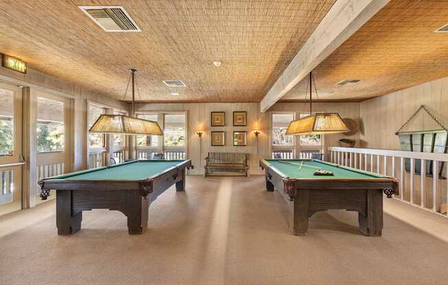 A room with pool tables.