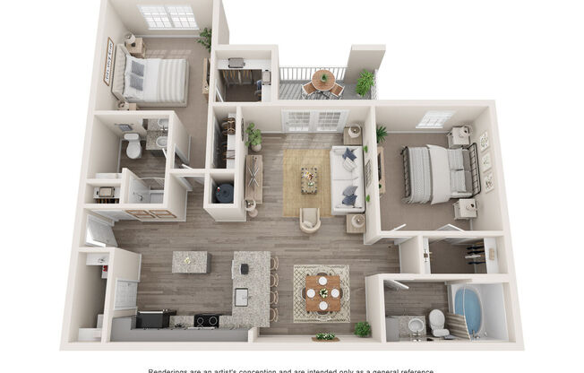 2 beds, 2 baths, 1,078 sqft, $1,736