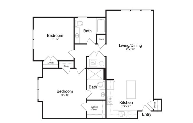 2 beds, 2 baths, 1,180 sqft, $3,495, Unit 6-105