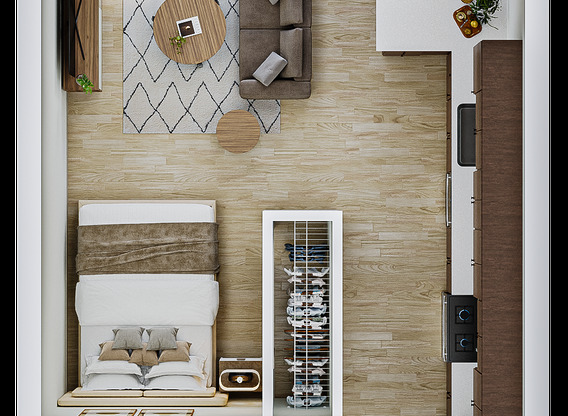 Studio, 1 bath, 608 sqft, $1,545, Unit 222