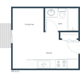 Studio, 1 bath, 485 sqft, $765