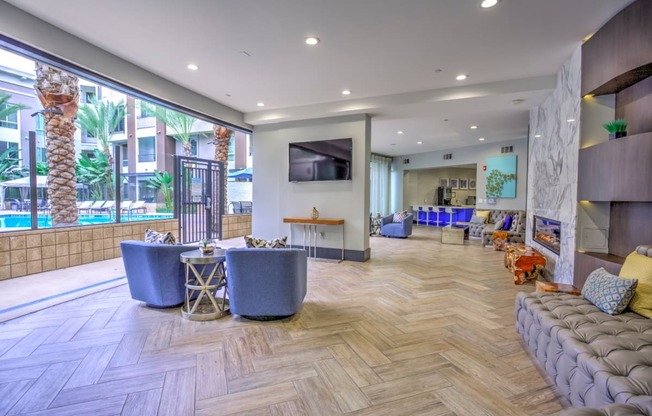 Clubhouse pool view at Accent apartments, LA, 90066