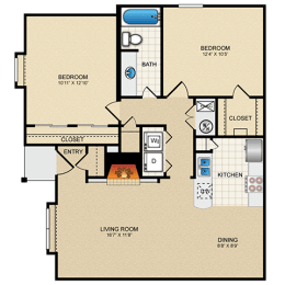 2 beds, 1 bath, 938 sqft, $1,912