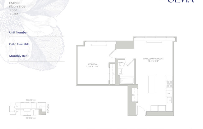 1 bed, 1 bath, 643 sqft, $5,450, Unit 27F