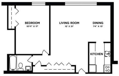 1 bed, 1 bath, 628 sqft, $1,665