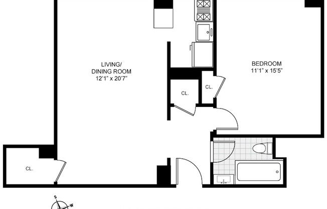 1 bed, 1 bath, 630 sqft, $4,200, Unit 12E