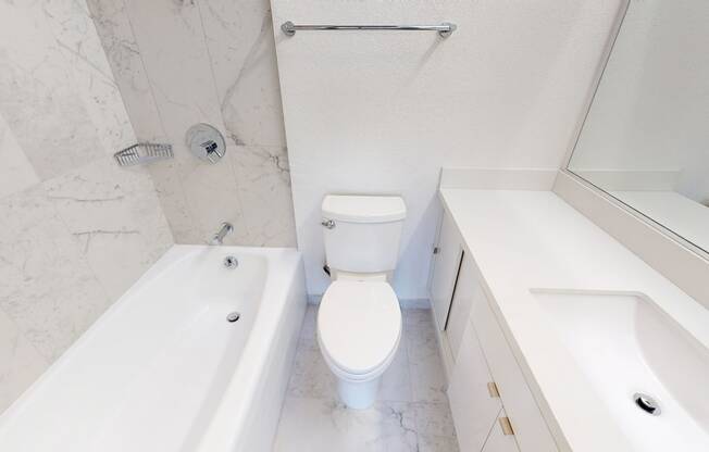 a bathroom with a bathtub and a toilet