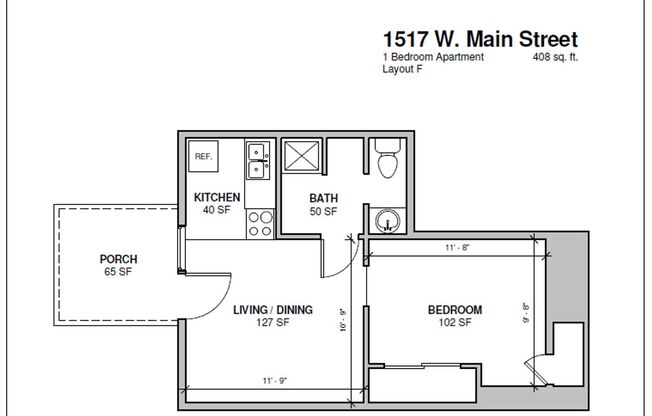 1 bed, 1 bath, 350 sqft, $625, Unit 1517 Apt. 6